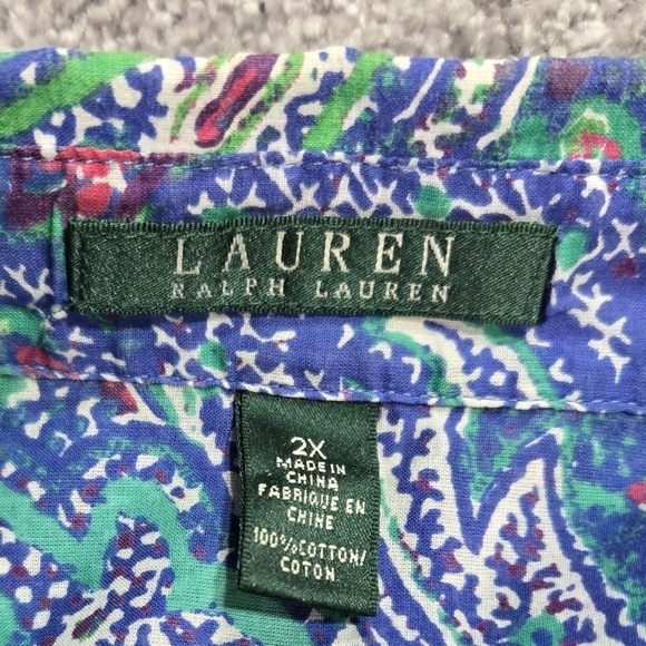 Lauren Ralph Lauren 100% Cotton Blue Paisley Button-Up Shirt Boho Office - Picture 7 of 7